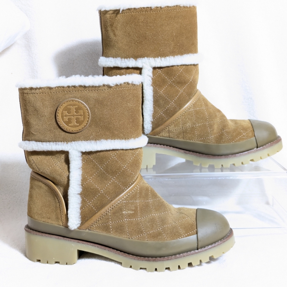 Tory Burch Boughton Shearling Bootie in Havana Tan Suede Warm Winter 7M